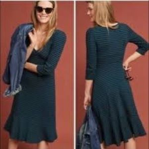 EUC Green and Navy Striped Anthropologie Midi